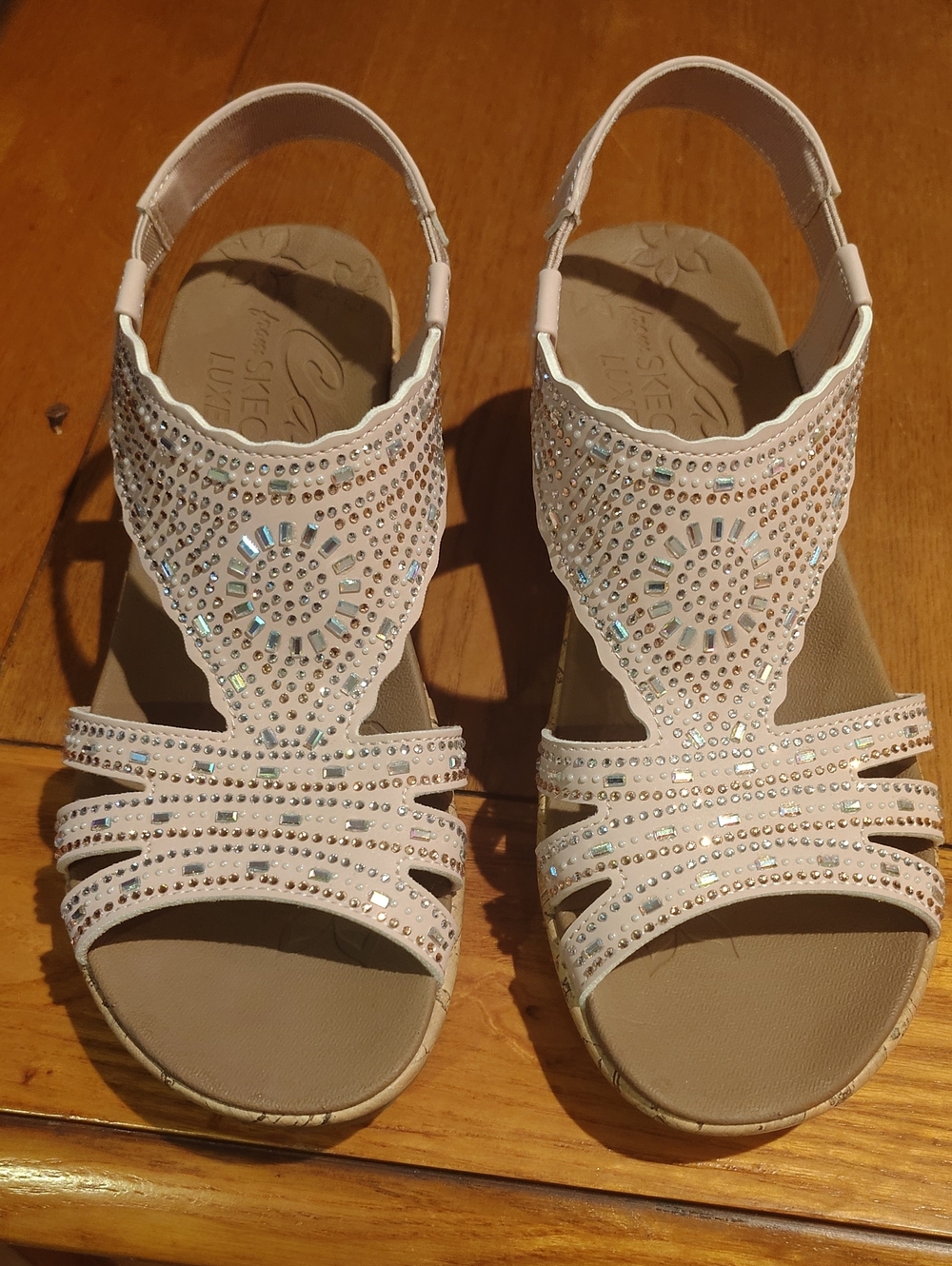 Skechers Pale Pink Crystal Embellished Slingback Sandals Sz. 7.5